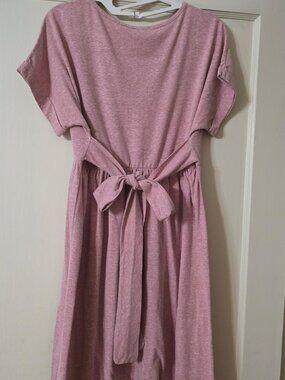 S Lake Flower Midi T-shirt or Maternity Dress, Short Sleeves Pink Cotton Blend
